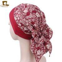 【YF】 New fashion Vintage elastic women cotton head scarf chemo cap bowknot turban headband Sleeping Bonnet wrap hair loss