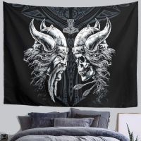 FFO Viking Helmet Skull Tapestry Hammer Horn of Odin Mythology Print Wall Hanging For Nordic Home Bedroom Livingroom Decor