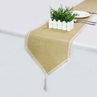 High Quality Table Runner Hessian Burlap Rustic Lace Tablecloth for Wedding Home Jute Track on The Table Decoration Accessories