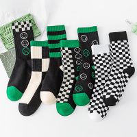 【jw】◘  Socks Trend Men Checkerboard Checkered Smiley Cotton Street Couple