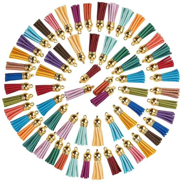 5 Sets Tassel Key Chain Making Kit DIY Suede Charms Gold Key Rings Keychains