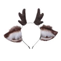 Lovely Reindeer Faux Fur Ears Plush Antler Headband For Girls,Animal Hair Hoop Cosplay Party Costume Hair Accessories Props