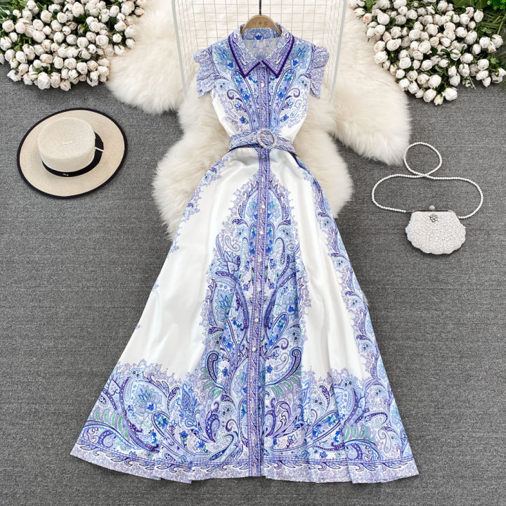 gorgeous-retro-palace-style-goddess-fan-celebrity-temperament-single-breasted-lapel-printed-dress-elegant-a-line-long-skirt-2022-new