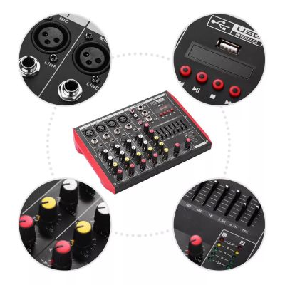 มิกเซอร์ D-6 มิกซ์เซอร์ 6 แชลแนล DJ สตูดิโอ KARAOKE Live สด Gaming ควบคุมซาวด์ Sound Mixer 6-Channel รองรับบลูทูธ USB MP3 มีอีคิวเพิ่มเสียง 7 แบรนด์ รุ่นใหม่ล่าสุด หน้าจอดิจิตอล(YCH D-6)