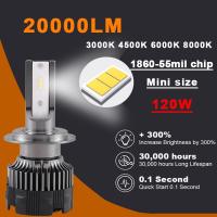 H7เทอร์โบรถ H11 H1 HB4 HB3 9006หลอดไฟ Led หลอดไฟหน้า20000LM ไฟตัดหมอกอัตโนมัติ1860 CSP 12V 6000K 4500K 8000K 300