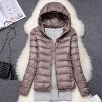 ❧✶♀ sdeifhruhvfu Outono Mulheres Ultraleve Down Jacket 90 Pato Branco Para Baixo Casacos Com Capuz Casaco Quente Parka Feminino Outwear Portátil