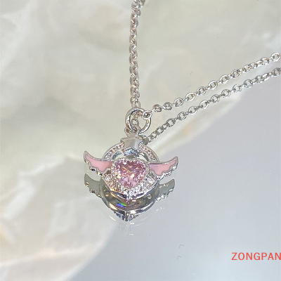 ZONGPAN สร้อยคอจี้คริสตัลรูปหัวใจสีเงินสร้อยคอประดับเพทายสีชมพูแบบเรียบง่ายสำหรับสุภาพสตรีสร้อยคอสุดหรูเครื่องประดับสำหรับผู้หญิง