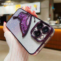 KISSCASE เคสโทรศัพท์แบบใสแวววาวพิมพ์ลายผีเสื้อบนทรายเหลวเคสสำหรับไอโฟน11 12 13 14 15 Pro Max ซิลิโคนกันกระแทก