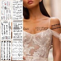 Minimalist Letter Temporary Tattoo For Children Women Small Word Tattoos Sticker Black Endless Heart Fake Tatoos Chains Clavicle Stickers