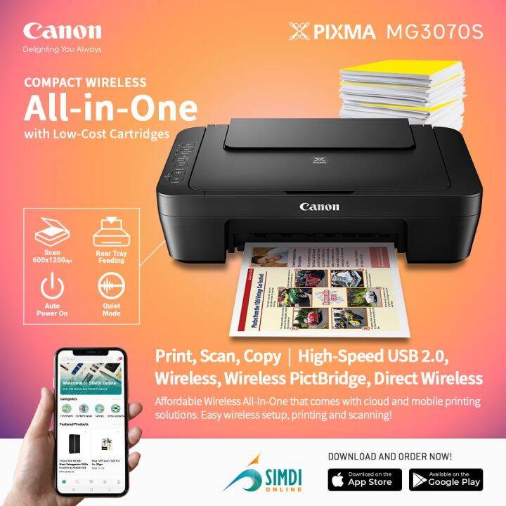 Canon Pixma MG3070S Wireless 3 In 1 Color Inkjet Printer Lazada