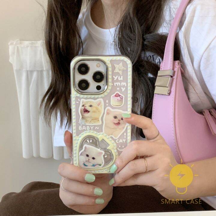 for-เคสไอโฟน-14-pro-max-cute-cat-heart-mirror-holder-เคส-phone-case-for-iphone-14-pro-max-plus-13-12-11-for-เคสไอโฟน11-ins-korean-style-retro-classic-couple-shockproof-protective-tpu-cover-shell