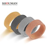 SHOUMAN 8MM Wide Stainless Steel Titanium Al Couple Ring Deformable Mesh Ring Mens Fashion Punk Jewelry Valentine Day Gift