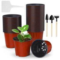 Round Flower Pots, Pack of 50, 10 cm Plant Pots, Round Plastic Flower Pots with Drainage Holes, Inner Pot for Seedlings