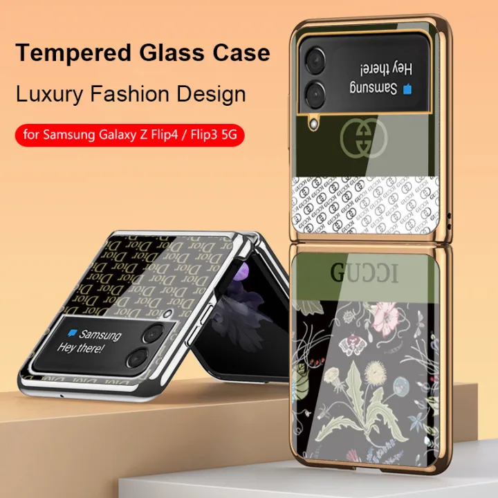 Samsung Galaxy Z Flip4 Flip3 5G Tempered Glass Metal Plated Case For