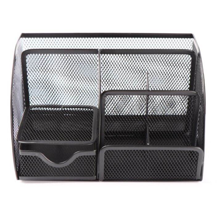 mesh-desk-organizer-pen-holder-accessories-storage-caddy-with-6-compartments-and-drawer-office-supplies-gift-1-pcs