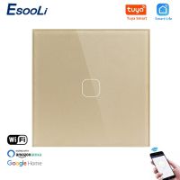 EsooLi EU มาตรฐาน1 Gang Tuya/smart Life WiFi Wall Light Touch Switch แผงกระจกคริสตัลไร้สายควบคุม Touch Light Switch