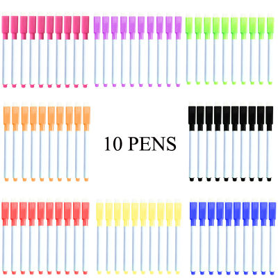 10pcs ไวท์บอร์ด MARKER ปากกาโรงเรียนสีขาว BOARD DRY-Erase Fine Nib ปากกายางลบยางเครื่องหมายแม่เหล็กการเขียนสีดำสีฟ้าสีแดง-Yrrey