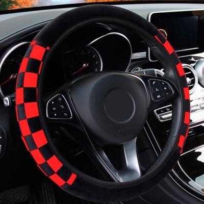 LEEPEE Plush Fabric Car Steering Wheel Cover Diameter 38cm Auto Steering Covers Car Accessories Universal Auto Decoration
