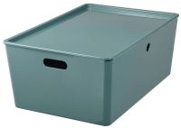 KUGGIS Storage box with lid, turquoise plastic, 37x54x21 cm( คูก์กิส กล่องเก็บของพร้อมฝา, สีเทอร์ควอยซ์, พลาสติก, 37x54x21 ซม.)