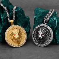 Rock Hip Hop Male Golden Lion Stainless Steel Round Pendant Mens Temperament Rapper Male Pendant Necklace Jewelry Wholesale Fashion Chain Necklaces