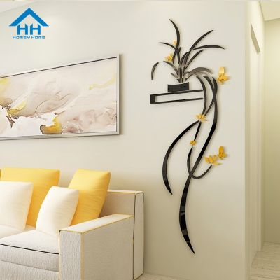 ELEGANT Creative 3D อะคริลิค Orchid ดอกไม้สติ๊กเกอร์ติดผนัง Self-Adhesion Home Decor ห้องนั่งเล่น TV พื้นหลัง Wall Decals ตกแต่งผนัง
