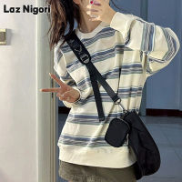 Laz Nigori 260G เสื้อกันหนาวพิมพ์ลายลายย้อนยุคผู้หญิงยาวปานกลางหลวม