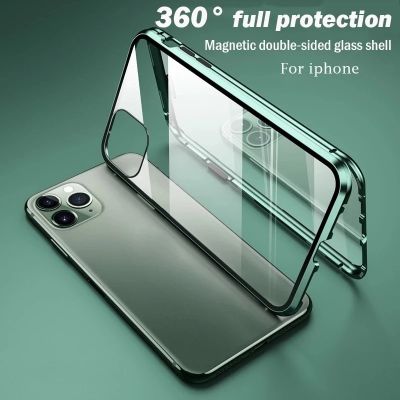 [สินค้าใหม่ในสต็อก] กรณีโลหะแม่เหล็กสำหรับ iPhone 14 13 12 11 Pro Max XS X XR 7 8พลัส13 12มินิ SE 2020สองด้านฝาครอบกระจกนิรภัย