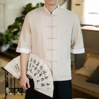 [COD] 2022 spring and summer Chinese style linen short-sleeved buckle mens ethnic retro suit