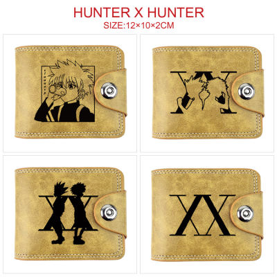 [ในสต็อก] HUNTER×HUNTERS Men Women Kids Snap Button Wallet Anime Peripheral Short Half-Fold Snap Wallet Embossed Pu Leather Cartoon Ticket Holder