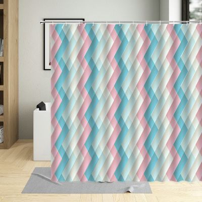 Geometry Shower Curtain Stripe Wave Pattern Bathroom Decoration Modern Simple Curtains With Hooks Waterproof Washable Home Decor