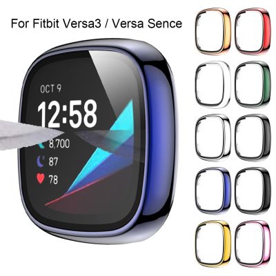 ◇ Etui ochronne na tablet dla Fitbit Versa 3 / Sense obudowa zegarka obudowa pełna ochrona ekranu z folią ze szkła hartowanego dla Versa3