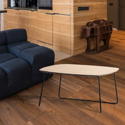 โต๊ะรับแขก โต๊ะเหลี่ยมท้อปไม้ขาเหล็ก ขนาด 80 สูง 40 ซม.โต๊ะกาแฟ โต๊ะกลางโซฟา รุ่น STIEL (306F) สีโอ๊ค ขาดำ FANCYHOUSE
