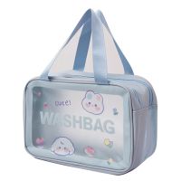 Cute Bear Cosmetic Bag Plastic Double Layer Storage Organizer Travel Makeup Bag Portable Zip Pouch