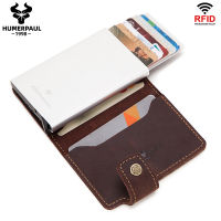 ZZOOI Leather Automatic Pop-up Credit Card Case, Business Card Case, Metal Aluminum Card Case, RFID Card Case