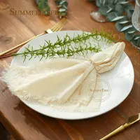 10pcs Retro Napkins Rustic Table Decoration Cotton Gauze Hanky Tea Towel Dining Place Mats Wedding Restaurant Supplies 42*42cm Cleaning Tools