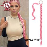 Lihui Ponytail Extensions Synthetic Boxing Braids Wrap Around Chignon Tail With Rubber Band Hair Ring 34 " Pink Red Braid DIY Wig  Hair Extensions  Pa