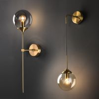 Modern Glass Wall Lamp Creative Golden Sconces Round Nordic Lighting Fixture Home Bedside Living Room Kitchen Decoration Lights