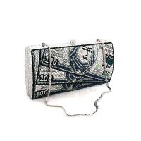 【YD】 QUALITY NO FADE women evening party stack of funny money purse bag full crystal cross body cash dollar bill