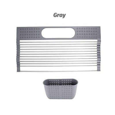 HOONRA Foldable Kitchen Sink Rack Roll-up Dish Drying Rack Stainless Steel Dish Drainer Mat Fruit Vegetable Holder Kitchen Tools
