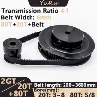 (RUIO) GT2 2M 20 80ฟัน2GT 20T 80T Timing Pulley Belt ชุด Bore 3 8มม. เข็มขัดกว้าง6มม. Tensioning ล้อ Synchronous 3D ชิ้นส่วนเครื่องพิมพ์