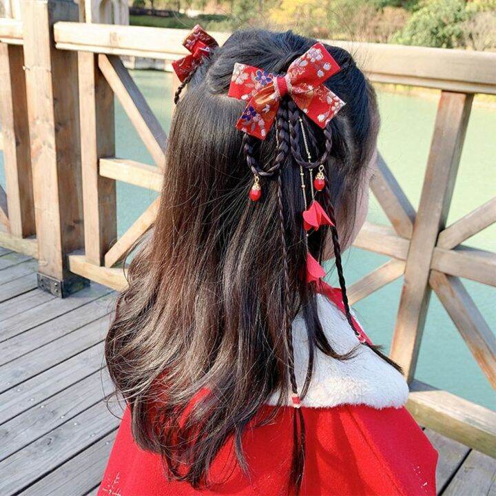 lygjzc-น่ารัก-หวาน-โบราณ-สีแดง-ไข่มุก-hanfu-headdress-กิ๊บติดผมสไตล์จีน-พู่-ผ้าโพกศีรษะปีใหม่-เครื่องประดับผมเด็ก-กิ๊บติดผมโบว์-กิ๊บติดผมวิกผมเด็ก