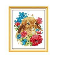 Rabbit among flowers cross stitch kit 14ct 11ct count print canvas stitches embroidery DIY handmade needlework Needlework