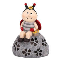 Solar Garden Statue 8.9in Cute Vivid Resin Beetle Figurine Sitting on Hollow Stone with Solar LED Lights Resin Garden Sculpture Home Decorations for Indoor/Outdoor Patio Lawn Balcony Yard applied