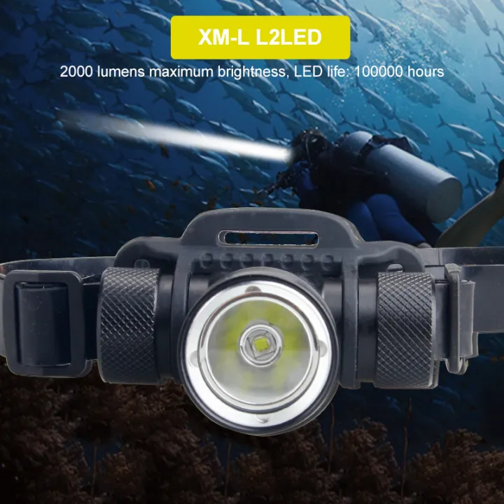 2000LM Powerful Diving Headlamp Flashlight 100 Meters Underwater ...