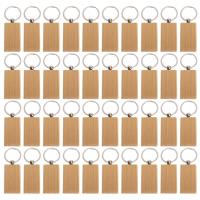 40Pcs Blank Rectangle Wooden Key Chain Diy Wood Keychains Key Tags Can Engrave Diy Gifts