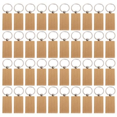 40Pcs Blank Rectangle Wooden Key Chain Diy Wood Keychains Key Tags Can Engrave Diy Gifts