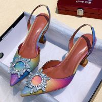 Summer Woman‘s High Heels Shoes Fashion Luxury Pointed Toe Diamond Crystal Rainbow Pumps Ladies Wedding Shoes Zapatos Mujer