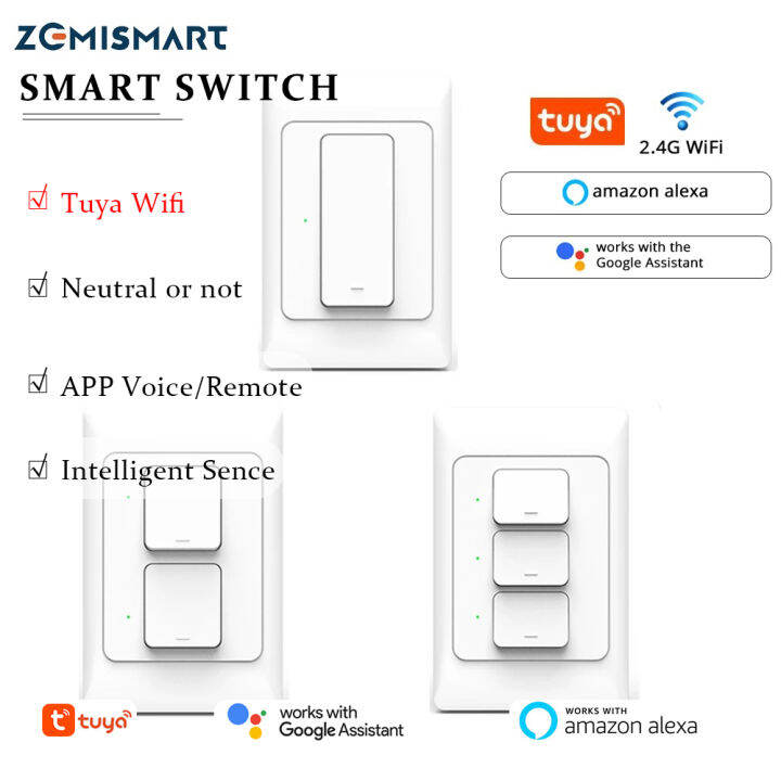 Zemismart WiFi Light Switch Push Button Switch No Neutral Interruptor