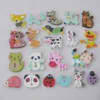 WBNOWG Decorative Wood Animal Buttons For Child Mix 50Pcs Dog/Cat Printing Buttons Sewing Accessory Haberdashery