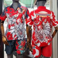 YAKZA hawaii 007 SET เสื้อ+กางเกง เสื้อเชิ้ต เสื้อฮาวาย กางเกงขาสั้น ทรงตรง ผ้าบาง แห้งไวไม่ร้อน